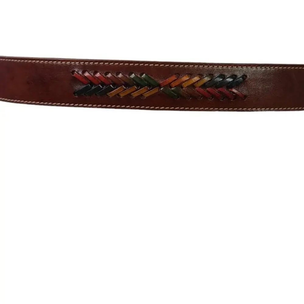 Trafalgar Caramel Brown Green Red Yellow Woven Braided Leather Belt 36